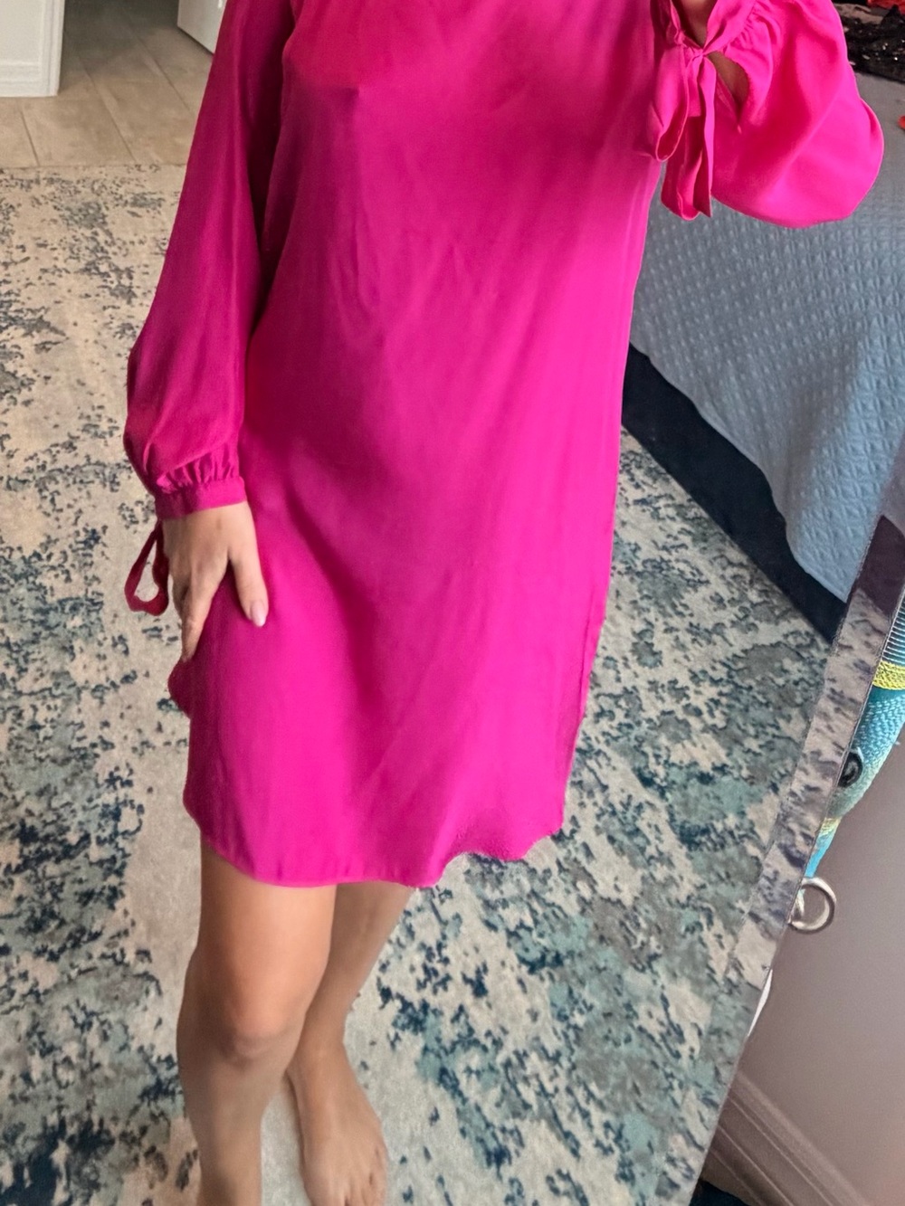 Amanda Uprichard Hot Pink Long-Sleeve Mini Silk Dress